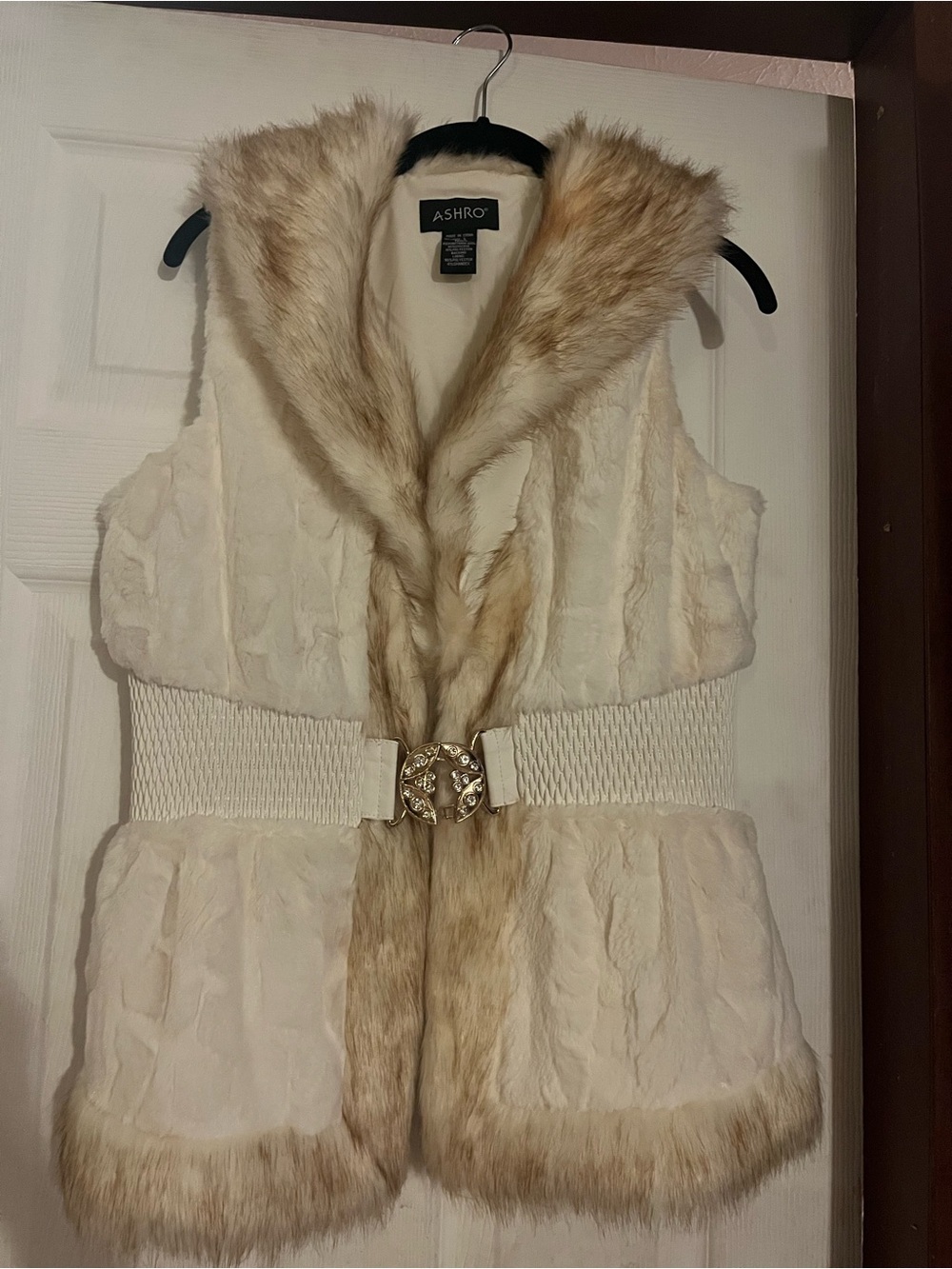 Ashro belted faux fur vest cream and frosted brown